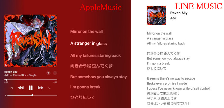 Apple MusicとLINE MUSICの歌詞表示