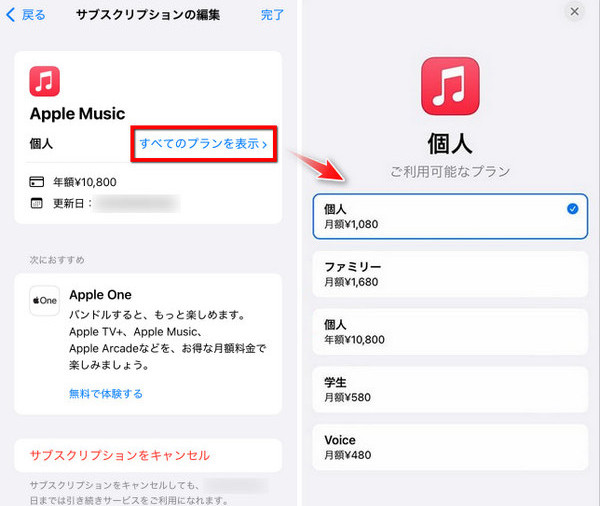 Apple Musicの料金プランを変更する方法