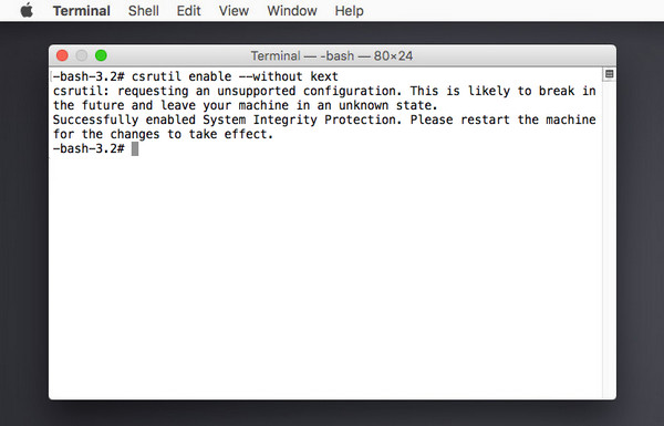 csrutil enable --without kextを入力します