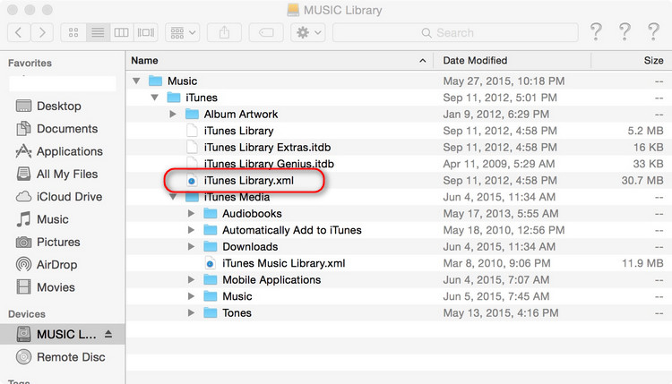 旧macOSでiTunes Library.xmlを確認する方法
